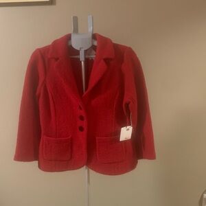 Kate Hill Red 100% Wool Blazer Women's Size Large New With Tags